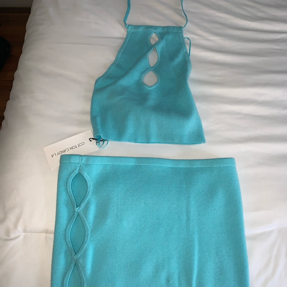 Cotton Candy LA matching aqua halter crop & skirt set.